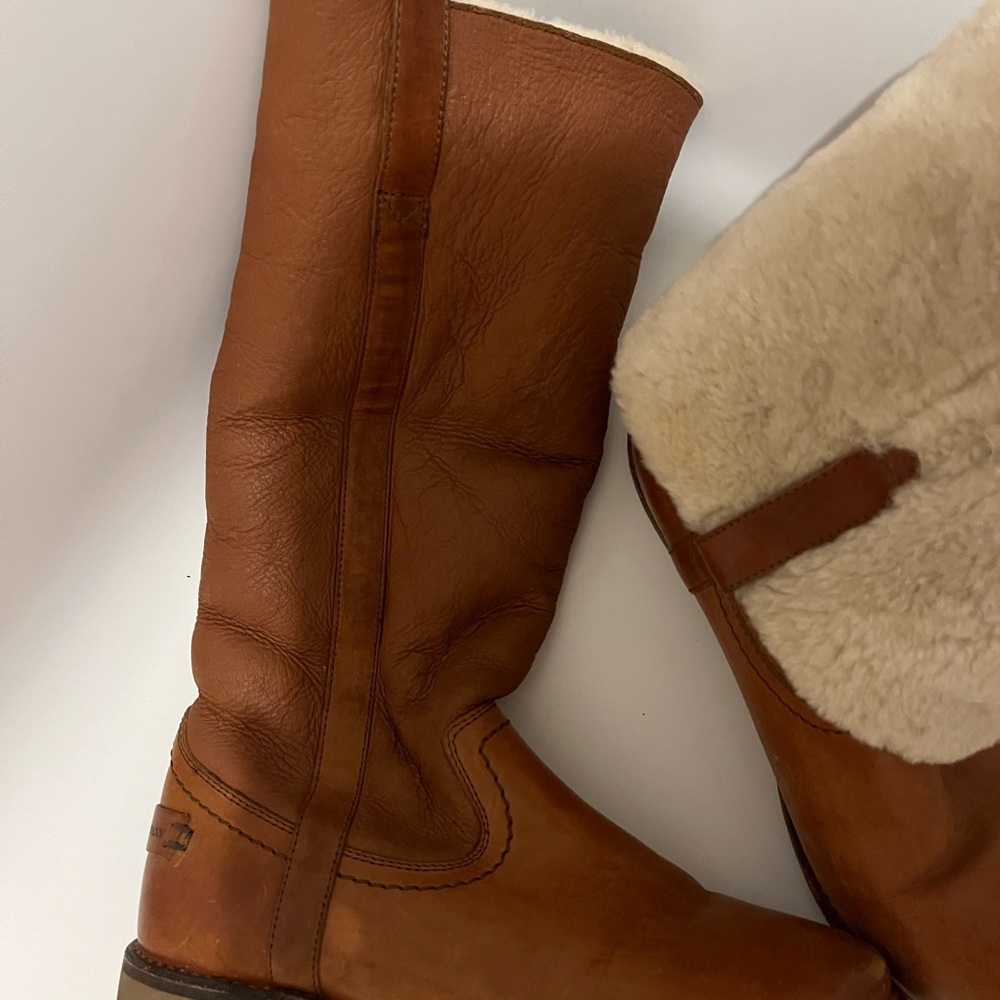 Brown Leather Tall Boots with Shearling Lining